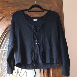 Asos slightly cropped lace up front shirt